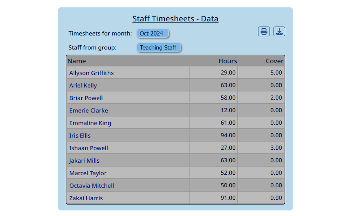 Teacher Timesheets